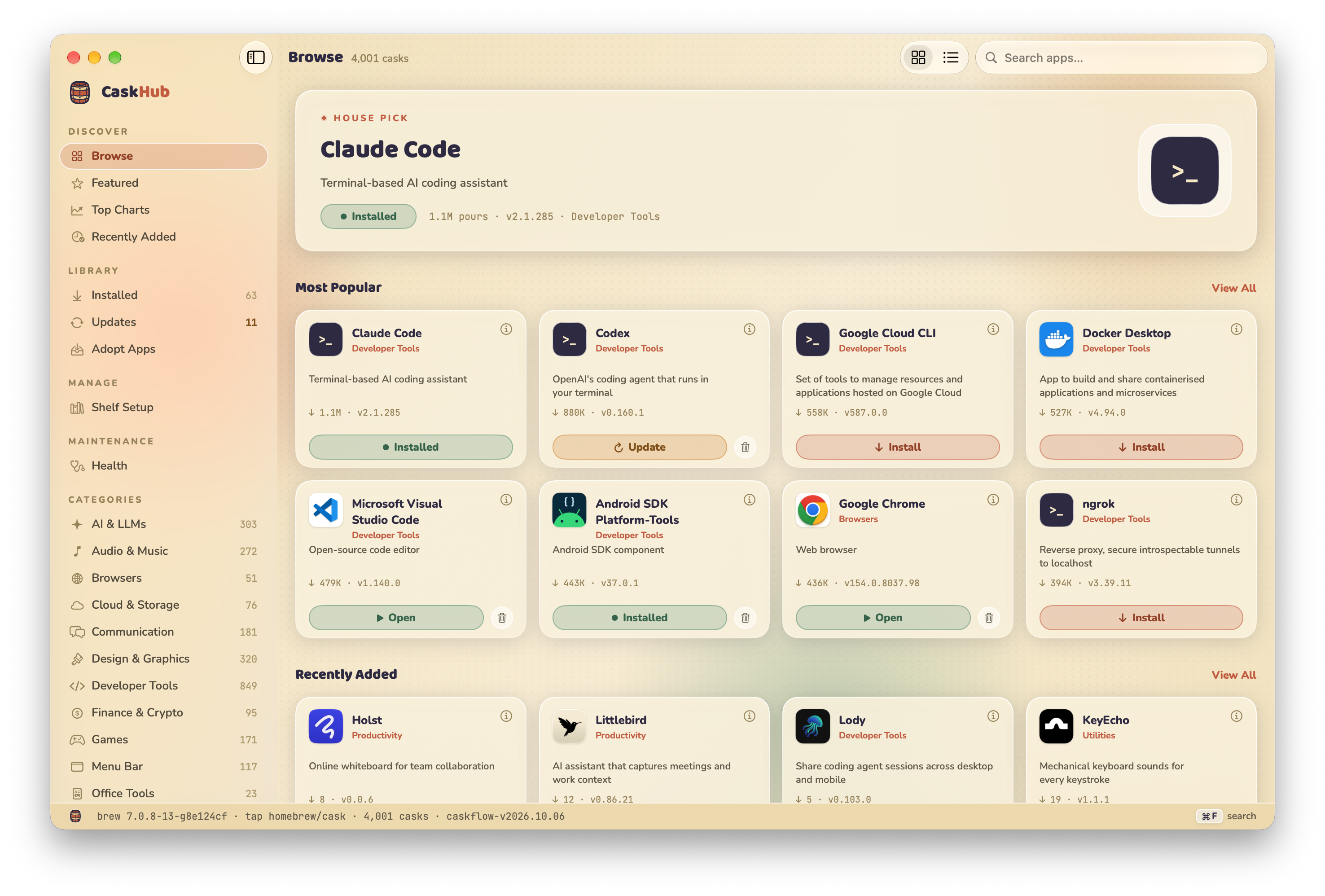 CaskHub Classic design in light mode